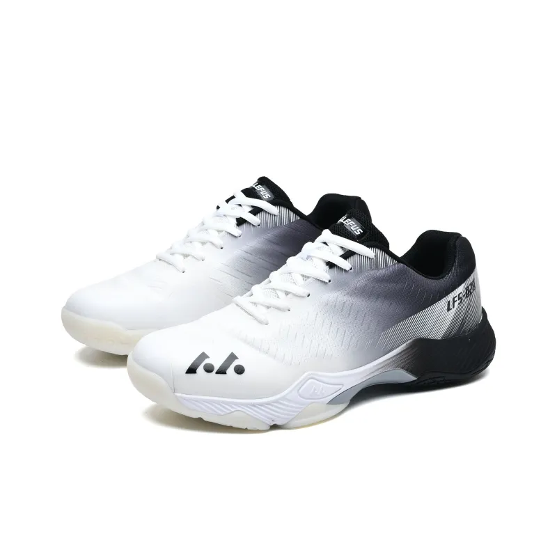 LEFUS Cushioned Slip Resistant Abrasion Resistant Breathable Low Top Badminton Shoes Unisex White Black-1