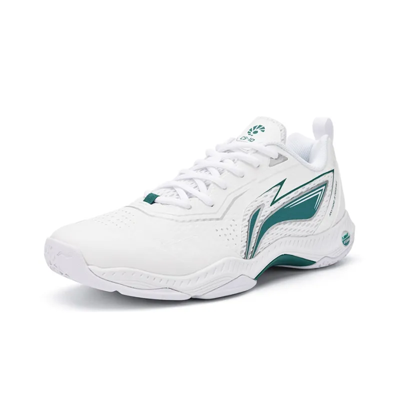 LiNing Anti Slip Wear Resistant Breathable Coverage Low Top Badminton Shoes Unisex White Green-1