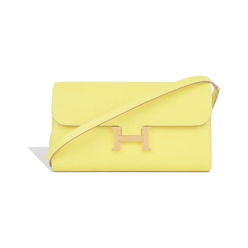 HERMES Constance Long To Go Evercolor Leather Wallets Handheld Shoulder Bag Crossbody Bag Regular Women's 9R Lime Lemon-1