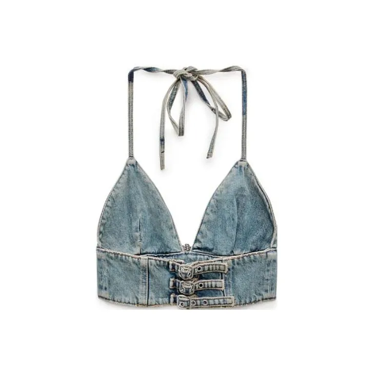 Barbie X ZARA X Barbie Co-brand Strapless Tops Women's Denim Blue-1