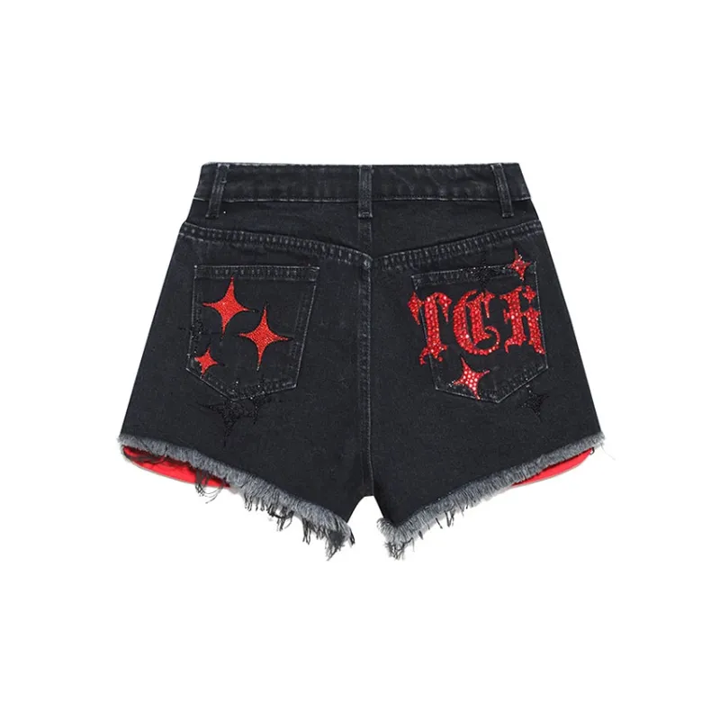 TCH SS23 Denim Shorts Women's Black With Red Logo-1