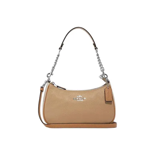 COACH Teri Leather Shoulder Bag, Crossbody Bag Women's Beige Yellow