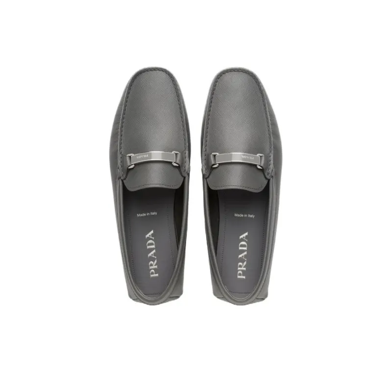 PRADA Saffiano Loafers Men's Gray-3