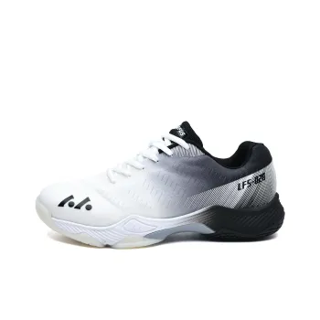 LEFUS Cushioned Slip Resistant Abrasion Resistant Breathable Low Top Badminton Shoes Unisex White Black