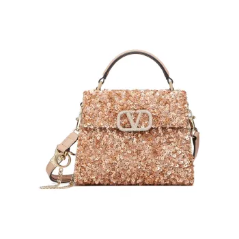 Valentino Crystal Embroidery Shoulder Bag Crossbody Bag Handbag Mini Women's Light Brown