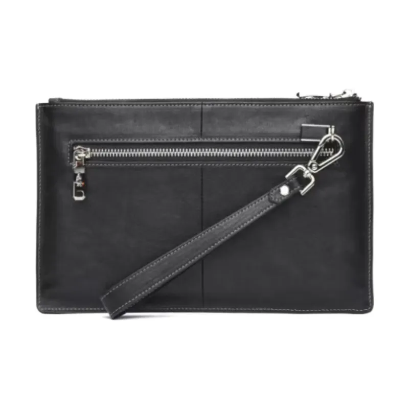 Hush Puppies Cow Leather Clutch Zip Bag Clutch Regular Men's Black-1