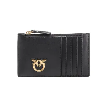 PINKO Cow Leather Card Clip Card Holder Women's Black
