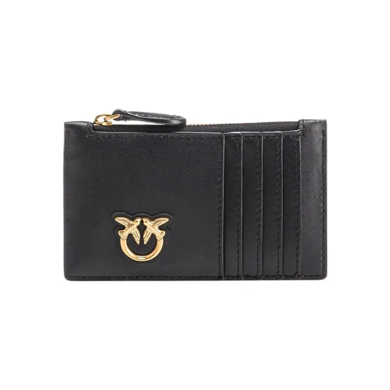 PINKO Cow Leather Card Clip Card Holder Women's Black-0
