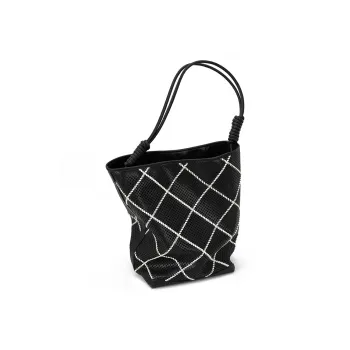VENOF Microfiber Synthetic Leather Bucket Bag, Handbag, Shoulder Bag Women's Black