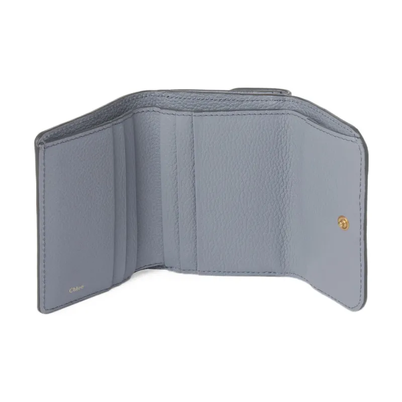 Chloe Marcie Grained Calfskin Card Holder Wallet Small Size Women's Storm Blue-2