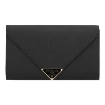 PRADA Leather Portable One Shoulder Wallet Women's Black