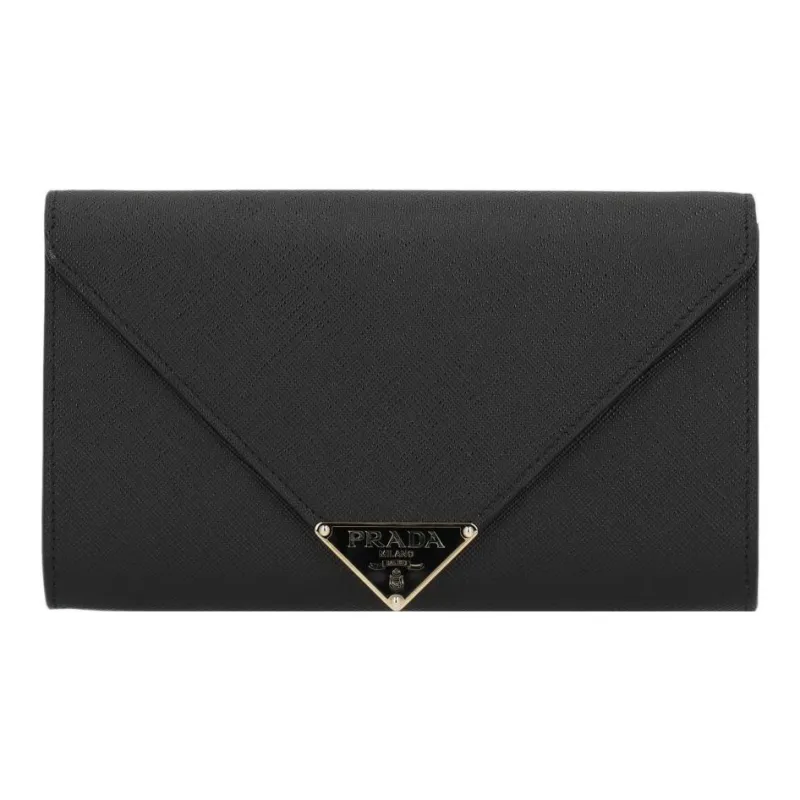 PRADA Leather Portable One Shoulder Wallet Women's Black-0