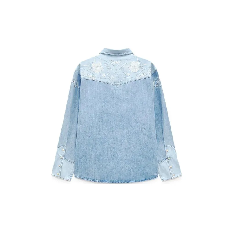Barbie X ZARA X Barbie Co brand Shirts Women's Denim Blue-1