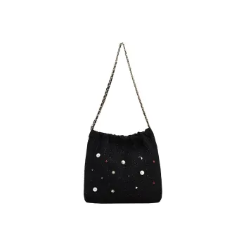 JANE KLAIN Woolen Bucket Bags Shoulder Bags Medium Size Women's Black/White/Blue
