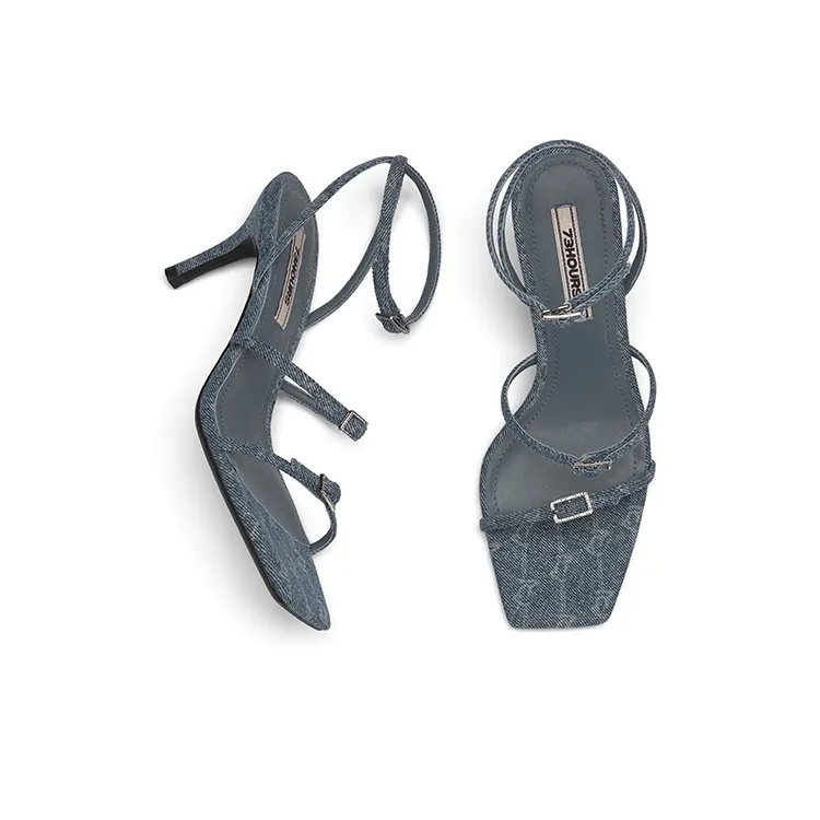73Hours Supermodel Journal One Strap Sandals 7cm Women's Denim-3