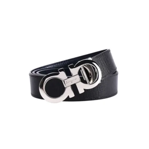 FERRAGAMO Elegant And Attractive Double Sided Use Black/Gray Pin Buckle Leather Belts Men's Width  3.5cm