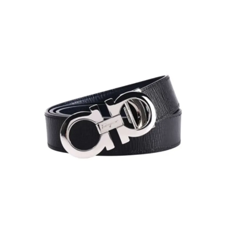 FERRAGAMO Elegant And Attractive, Double Sided Use, Black/Gray, Pin Buckle Leather Belts Men's Width 3.5cm-0