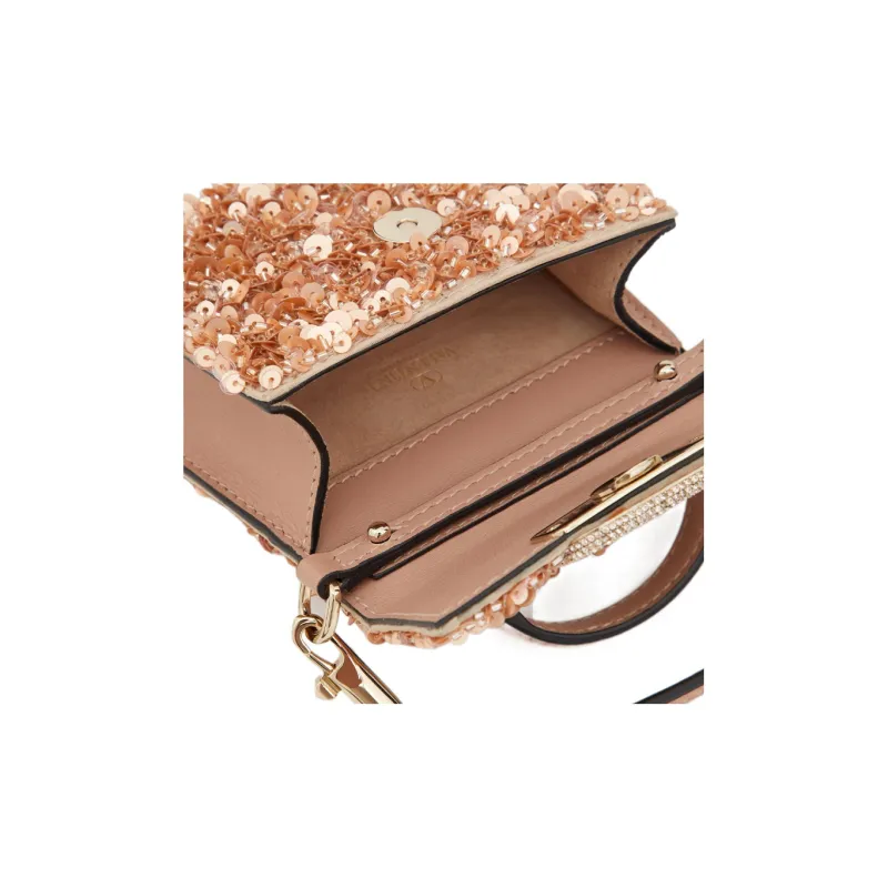 Valentino Crystal Embroidery Shoulder Bag Crossbody Bag Handbag Micro Women's Light Brown-6