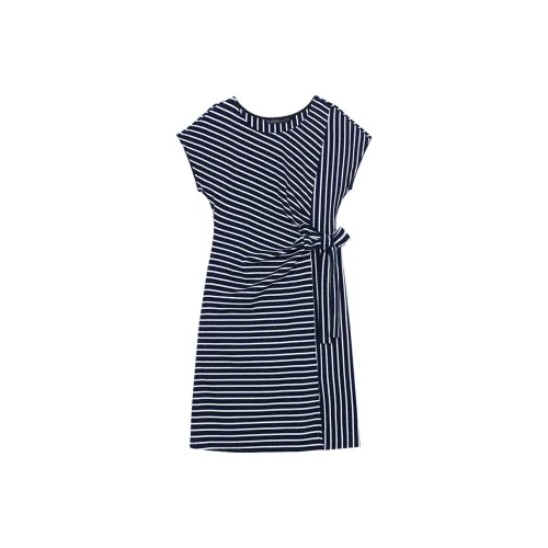 GOELIA Short-Sleeved Dresses Women's Blue Base With White Stripe