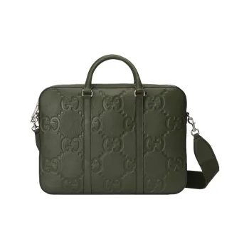 GUCCI Leather Briefcase Portable Crossbody Bag Shoulder Bag Large Size Men's Dark Green
