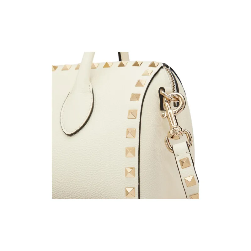 Valentino ROCKSTUD Grained Calfskin Shoulder Bag, Crossbody Bag, Handbag Regular Women's White-6