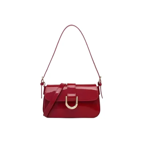 NOMK PU Tote Bag Shopping Bag Shoulder Bag Biker Bag Messenger Bag Small Square Bag Women's Bright Red