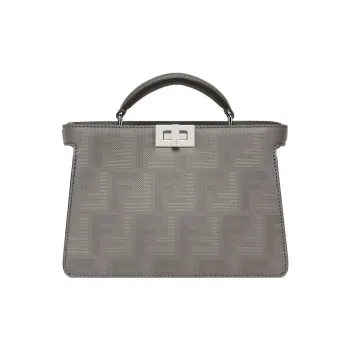 FENDI Peekaboo ISeeU Full grain Calf Leather Shoulder Bag, Crossbody Bag, Handbag Regular Men's Dove Gray