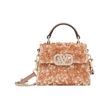 Valentino Crystal Embroidery Shoulder Bag Crossbody Bag Handbag Micro Women's Light Brown