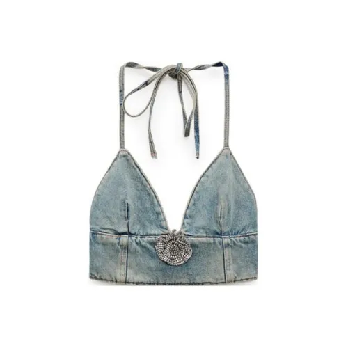 Barbie ZARA X Barbie Co-brand Strapless Tops Women's Denim Blue