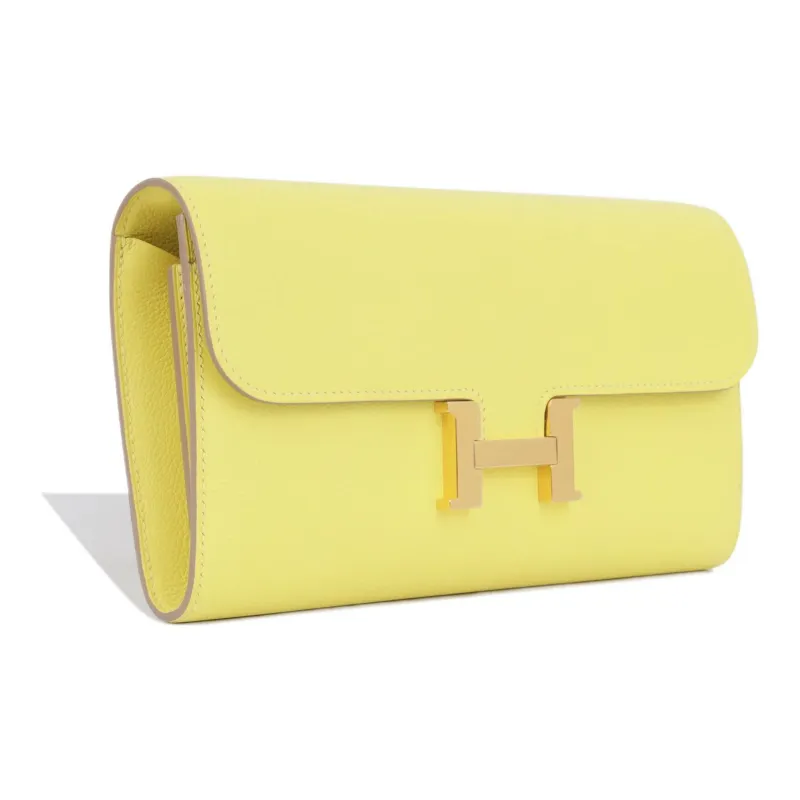 HERMES Constance Long To Go Evercolor Leather Wallets Handheld Shoulder Bag Crossbody Bag Regular Women's 9R Lime Lemon-2