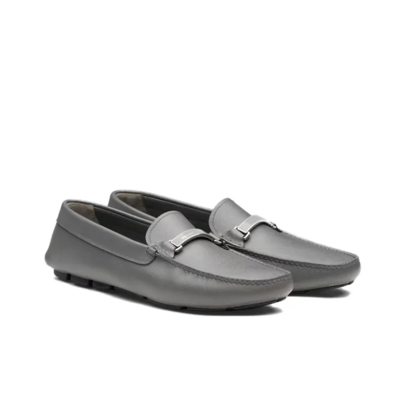 PRADA Saffiano Loafers Men's Gray-1