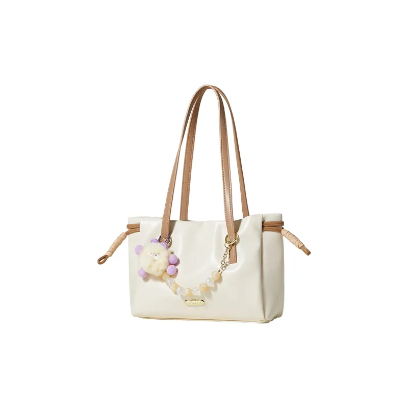 Miffy Soft Leather Travel Tote Handbag Shoulder Bag Medium Size Women's Ecru/Khaki-5