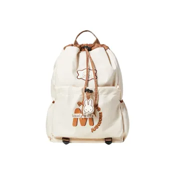 Miffy Nylon Fabric Backpack Large Size Women's Ecru/Green