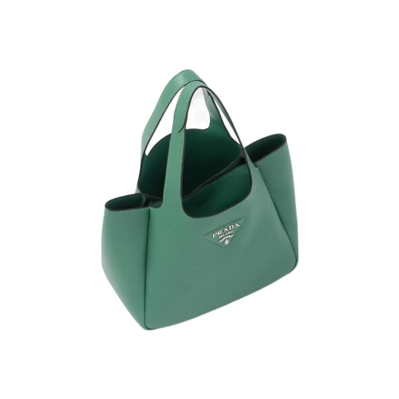 PRADA Leather Basket Bag Tote Bag Shopping Bag Handbag Women's Green-2