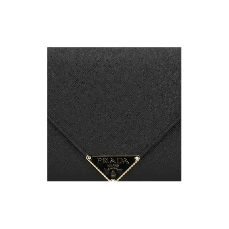 PRADA Leather Portable One Shoulder Wallet Women's Black-4