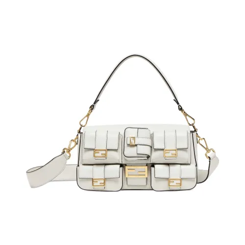 FENDI Baguette Calfskin Fanny Pack, Portable Crossbody Bag, Shoulder Bag Women's White