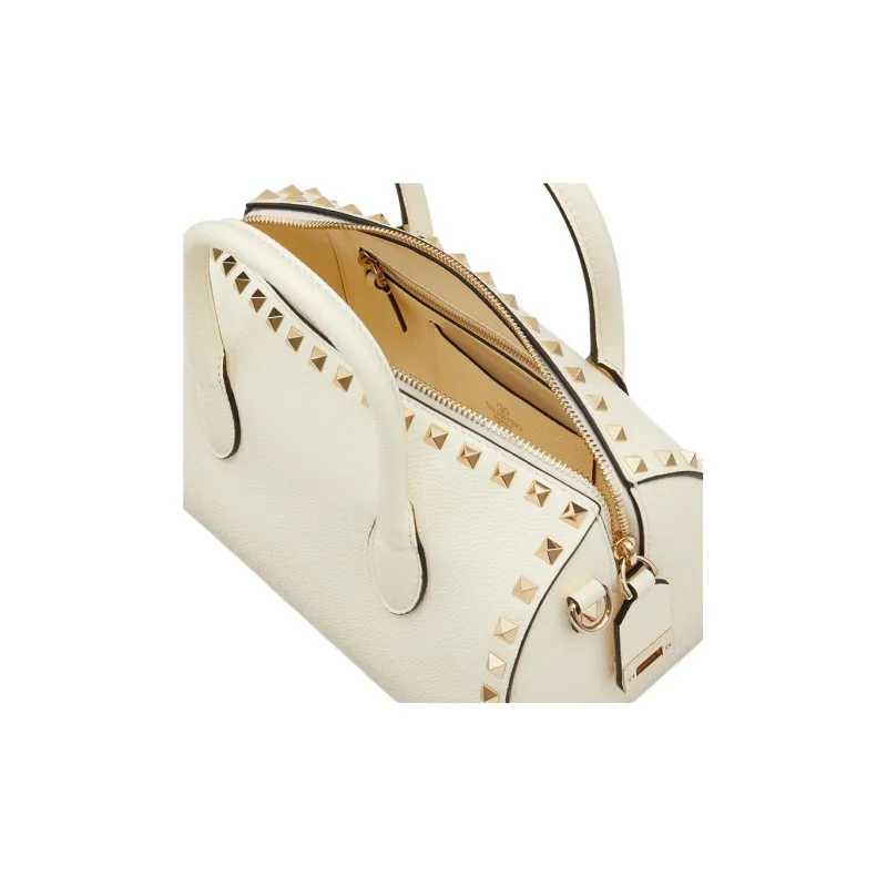 Valentino ROCKSTUD Grained Calfskin Shoulder Bag, Crossbody Bag, Handbag Regular Women's White-5