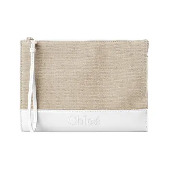 Chloe Linen With Shiny Calfskin Clutch Regular Women's White/Beige