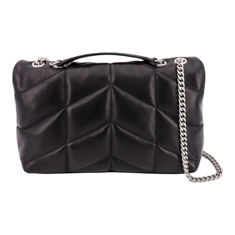 SAINT LAURENT PUFFER Leather Portable Crossbody Bag Shoulder Bag Women's Black-2