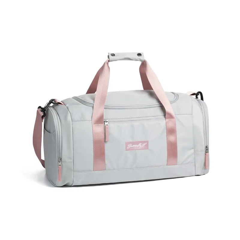 COWBONE Nylon Portable Crossbody Travel Bag Gym Bag Large Size Unisex Gray/Pink-1