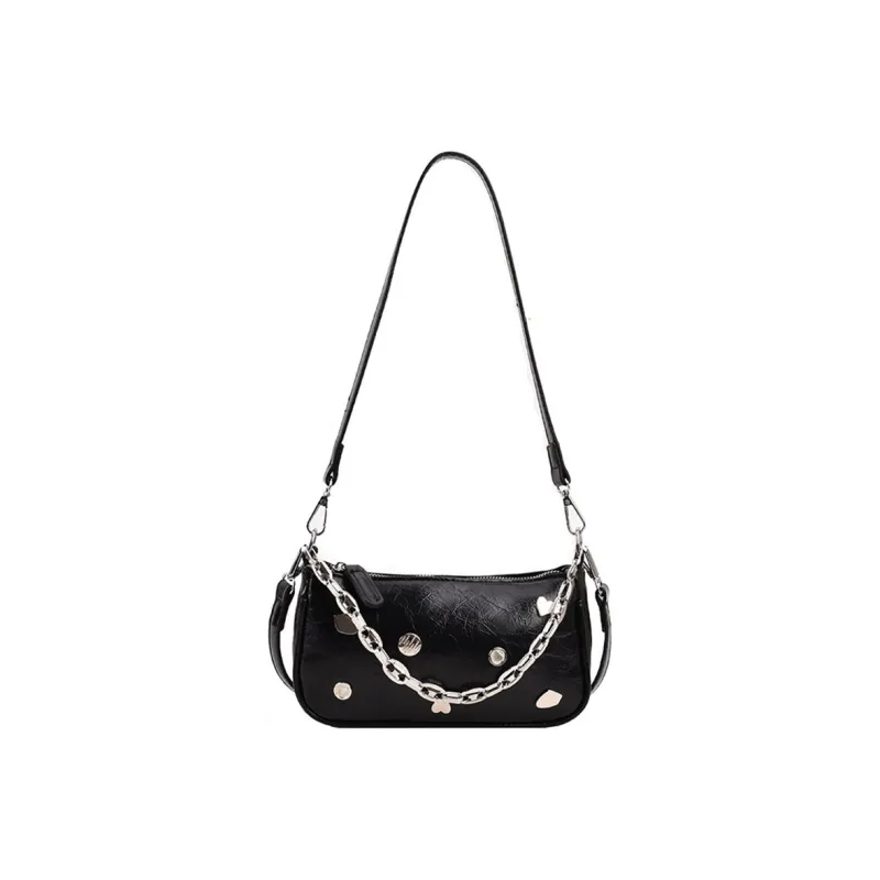 NOMK PU Shoulder Bag, Baguette Bag, Small Square Bag, Shoulder Bag, Crossbody Bag Regular Women's Silver-9