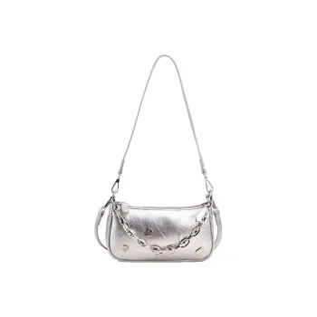 NOMK PU Shoulder Bag, Baguette Bag, Small Square Bag, Shoulder Bag, Crossbody Bag Regular Women's Silver
