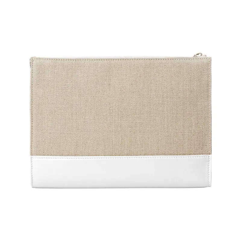 Chloe Linen With Shiny Calfskin Clutch Regular Women's White/Beige-1