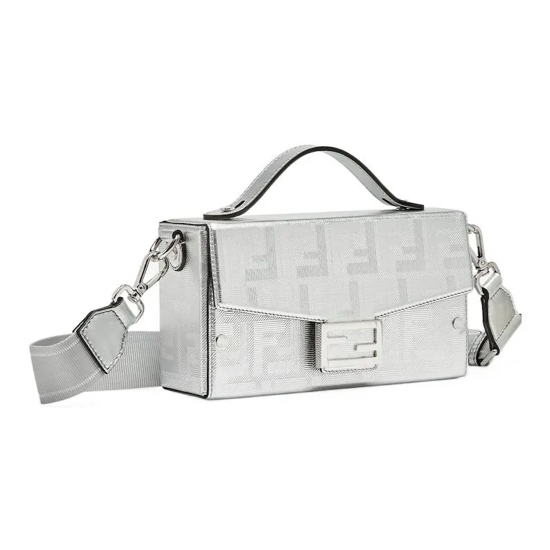 FENDI Baguette Leather Shoulder Bag Crossbody Bag Handbag Regular Men's Silver-1