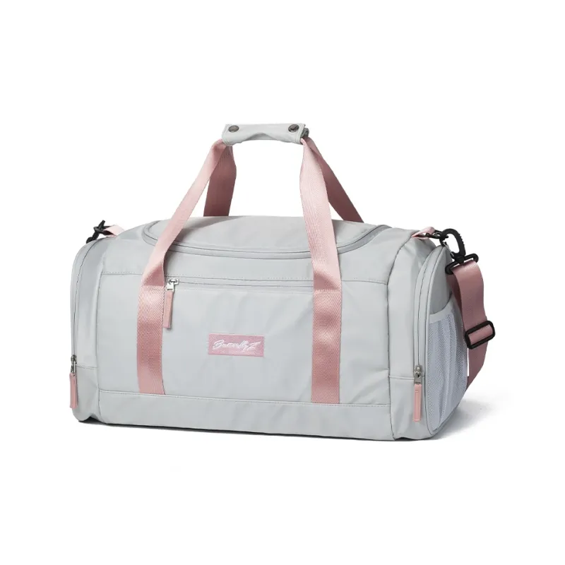 COWBONE Nylon Portable Crossbody Travel Bag Gym Bag Large Size Unisex Gray/Pink-2