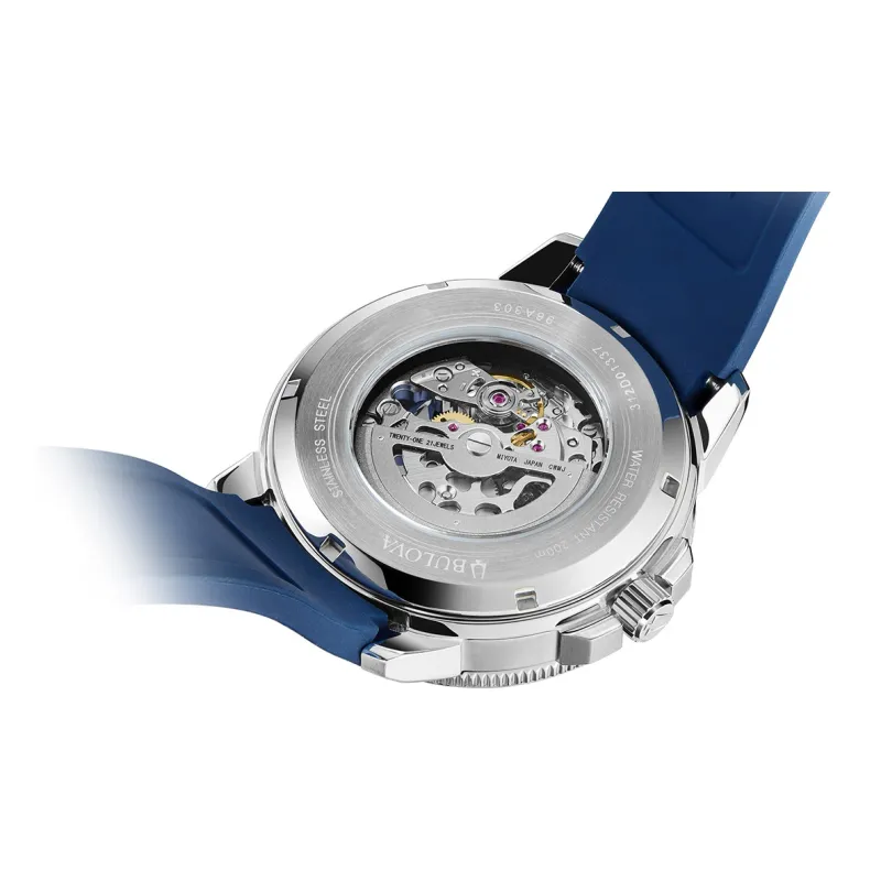BULOVA Ocean Star Collection Wrist Watch Mechanical Movement Rubber Strap Blue Dial Men's Watches 96A303-3