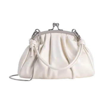 NOMK PU Clip Bag Cloud Bag Shoulder Bag Dumpling Bag Shoulder Bag Crossbody Bag Handbag Mini Women's White