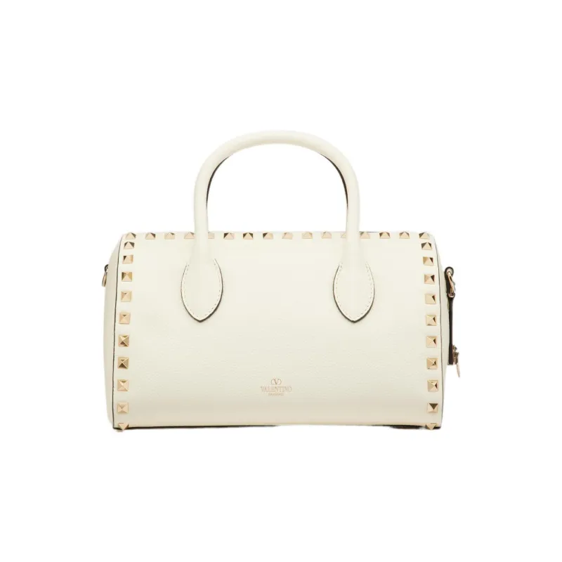 Valentino ROCKSTUD Grained Calfskin Shoulder Bag, Crossbody Bag, Handbag Regular Women's White-3