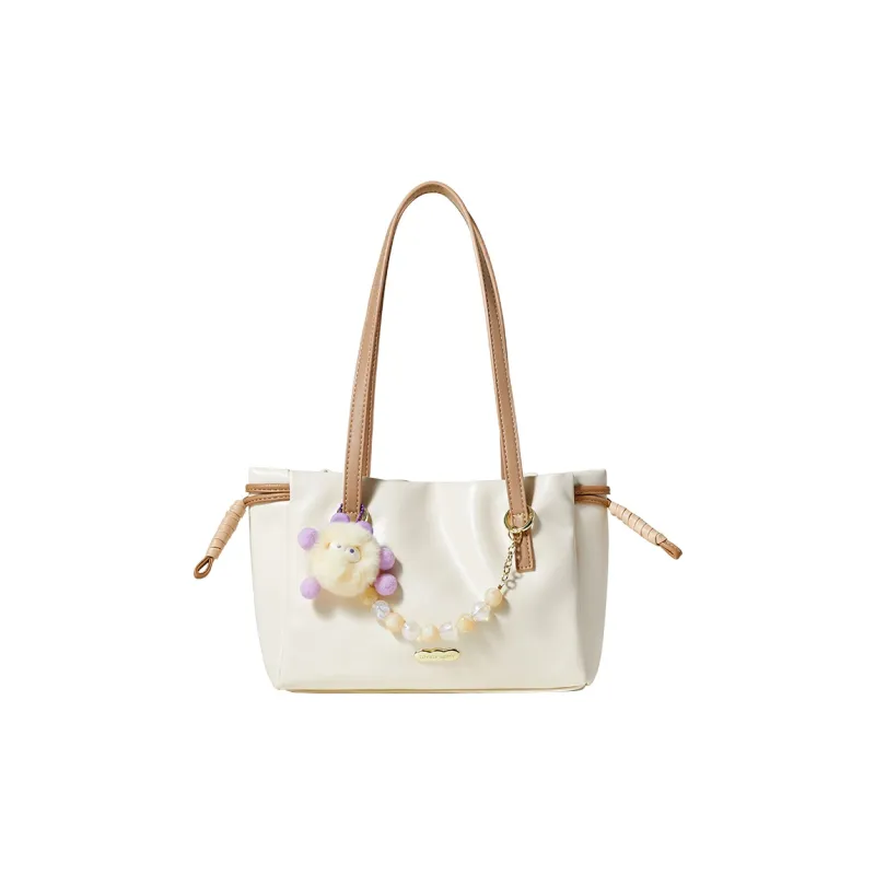 Miffy Soft Leather Travel Tote Handbag Shoulder Bag Medium Size Women's Ecru/Khaki-4