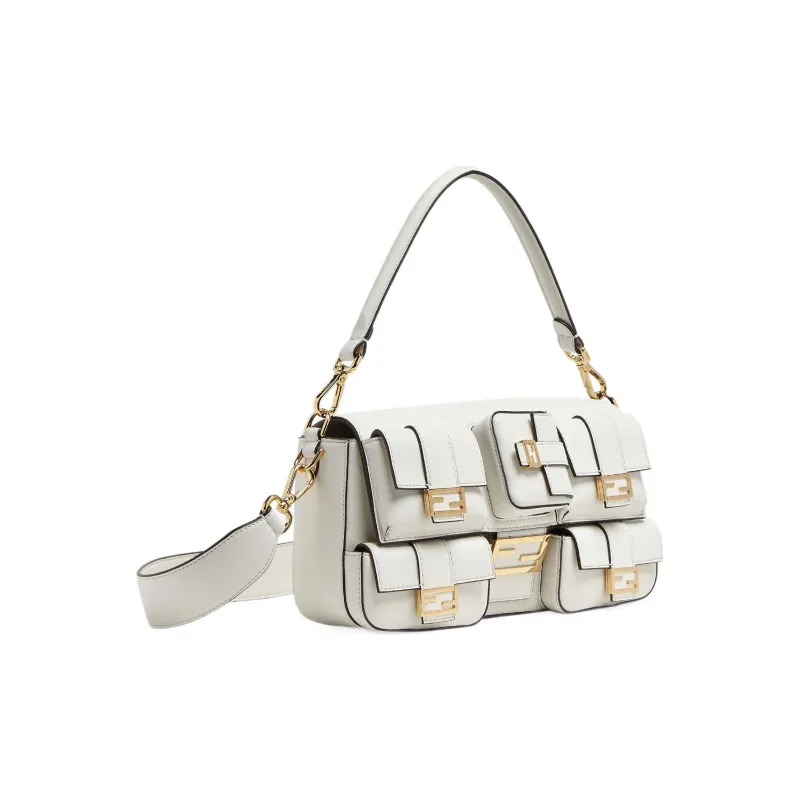 FENDI Baguette Calfskin Fanny Pack, Portable Crossbody Bag, Shoulder Bag Women's White-1
